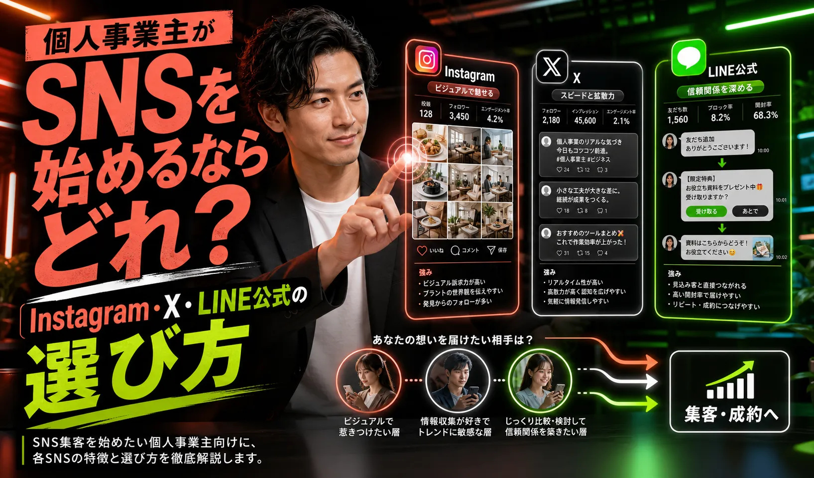 個人事業主がSNSを始めるならどれ？Instagram・X・LINE公式の選び方