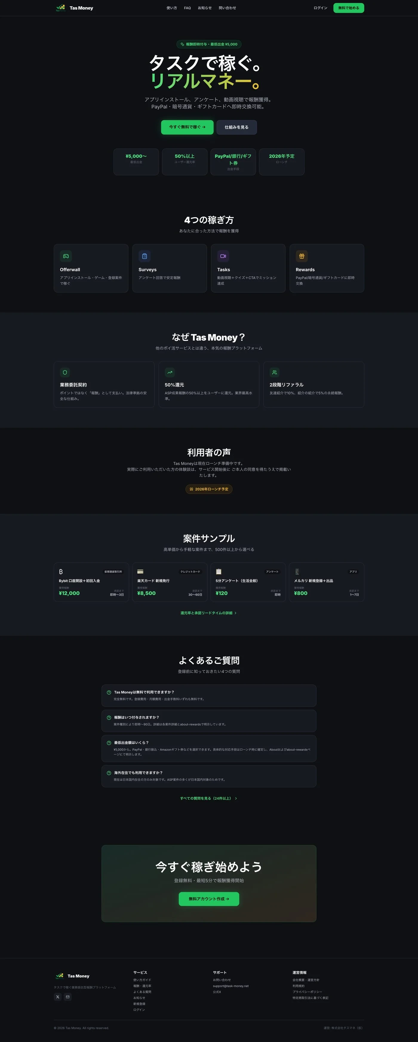 Tas Money お小遣い稼ぎサイト 全体キャプチャ